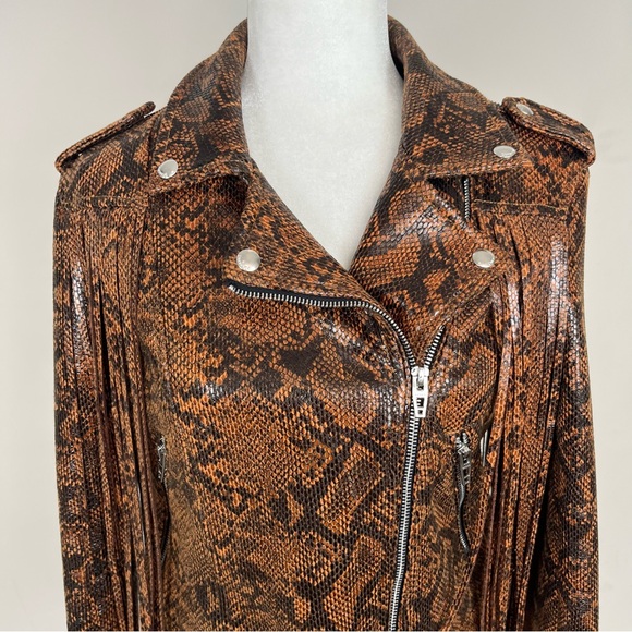 BLANK NYC WORD OF MOUTH SNAKE PRINT FAUX LEATHER FRINGE ZIP UP JACKET SIZE SMALL - Picture 6 of 16